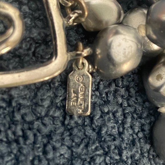 Kenneth Jay Lane Triple Strand Pewter Stone Necklace - Picture 3 of 5